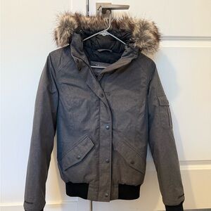 Eddie Bauer Gray Puffer Jacket with Faux Fur Hood